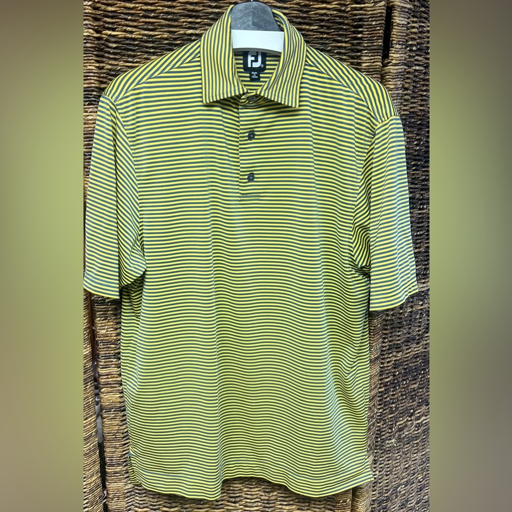 Foot Joy-Performance Polo-Blue/Yellow Striped Men's‎ Shirt,Medium